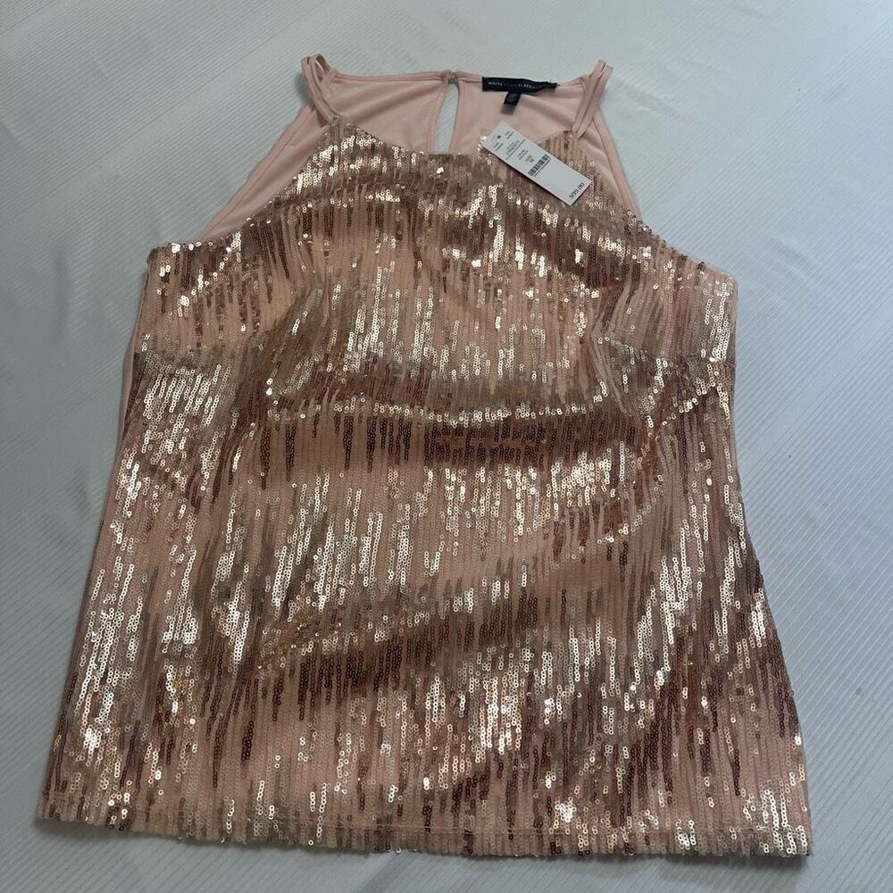 NWT White House Black Market Pale Peach Sequin Tank Top Size Medium New